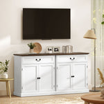 Credenza da soggiorno, mobile contenitore con 2 ante, cassetto silenzioso, ripiano regolabile, 80x40x85cm, bianco e marrone