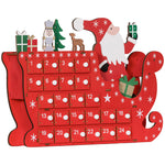 Calendrier de l'Avent à remplir en bois, décoration de Noël avec 24 tiroirs, Père Noël et traîneau, 22,5x8x36cm, rouge