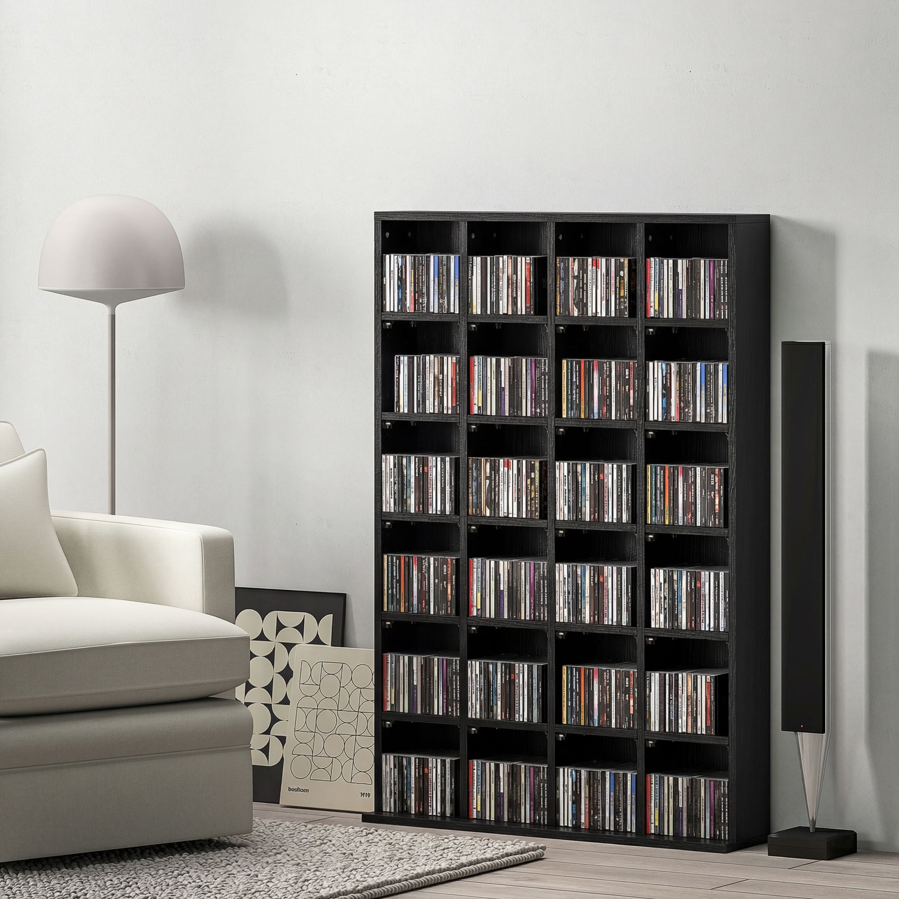 Meuble de rangement multimédia 456 CD/ 336 DVD - bibliothèque en bois avec étagères réglables, 89 x 130,5 cm, noir