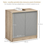 Meuble salle de bain sous Lavabo - meuble sous-vasque - placard 2 portes avec étagère - 60L x 30l x 59,8H cm