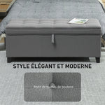 Banc de rangement 112L banquette bout de lit en tissu de lin, siège capitonné, 120 x 40 x 48 cm, gris foncé