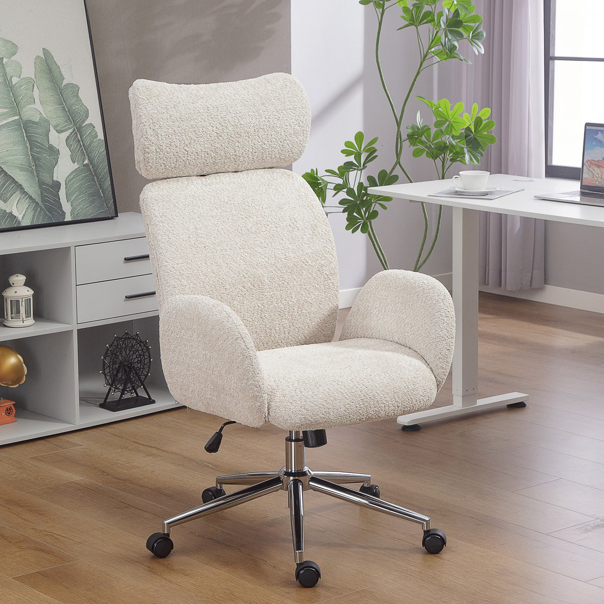 Chaise bureau ergonomique, fauteuil de bureau pivotant, hauteur réglable, appui-tête réglable, fonction bascule, gris