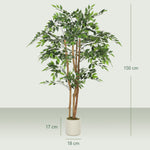Plante artificielle intérieure 150 cm banian arbre artificiel, pot en plastique et tronc en bois massif, vert