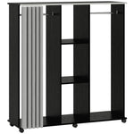Armoire penderie Meuble de Rangement Mobile 6 roulettes 120L x 40l x 128H cm en bois Noir