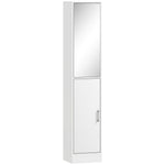 Meuble colonne salle de bain avec miroir, meuble de rangement à 6 niveaux 2 portes étagères réglables 32x28x162cm blanc