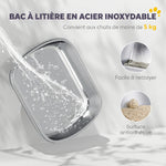 Bac à Litière Fermé en Inox, Couvercle Amovible, Entrée Frontale et Sortie Supérieure, Pelle, 52,4x41,3x39,8cm, Blanc