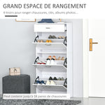 Scarpiera - 3 ante a ribalta e cassetto scorrevole - dim. 62L x 24P x 135A cm Bianco