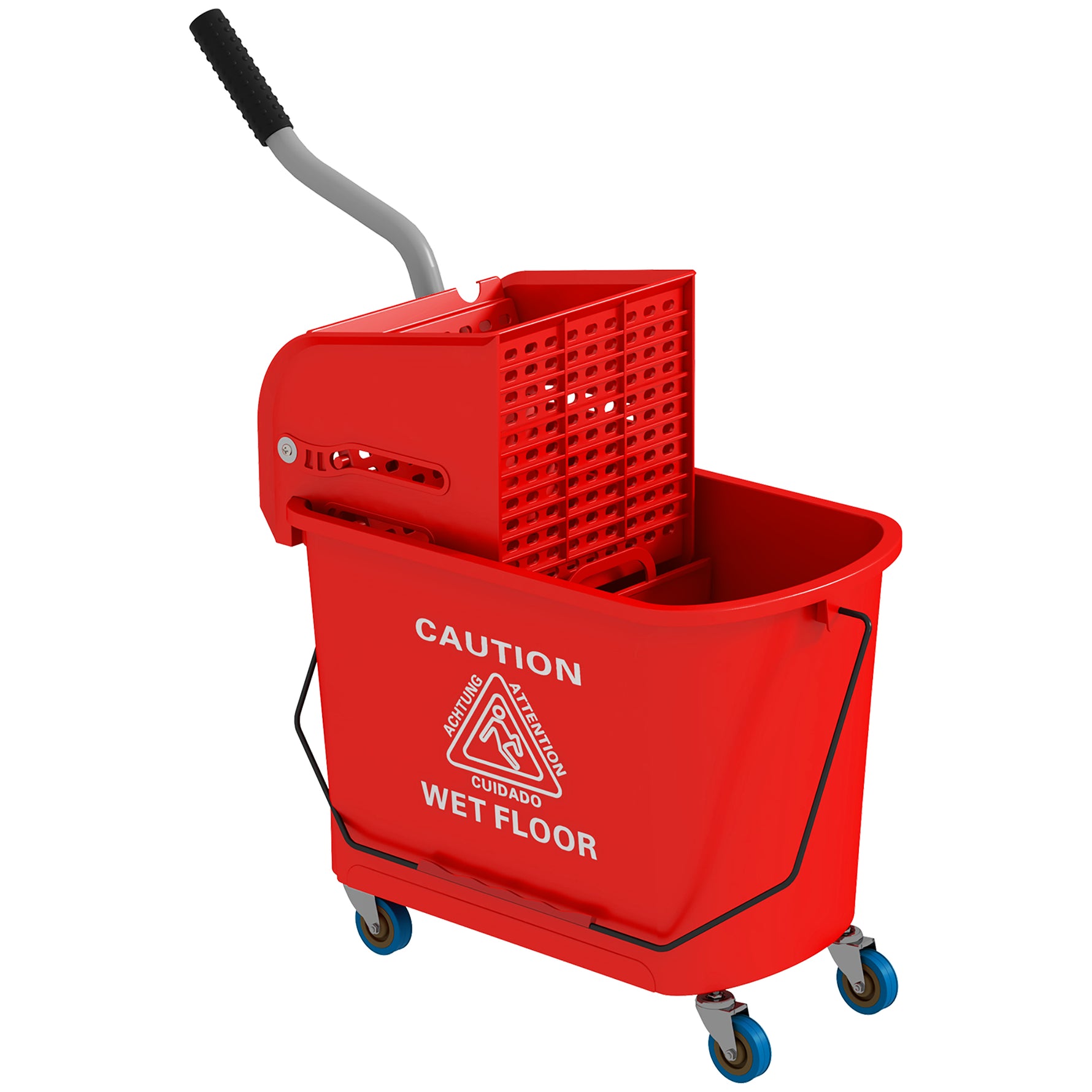Chariot de nettoyage lavage seau de ménage 20 L avec essoreur et séparateur eau sale propre rouge 60L x 27l x 70,5H cm