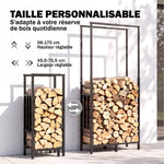 Range Bûches en Acier, Largeur & Hauteur Réglables, Étagère pour Bois de Cheminée, Charge 100 kg, 75,5x25x170cm, Noir