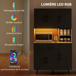 Credenza da cucina mobile dispensa alto con luce LED RGB piano di lavoro 6 ante 2 cassetti 100x40x176cm nero