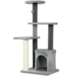 Arbre à Chat Hauteur 103 cm, Platesformes, Niche en Peluche, Balle en Peluche, Poteaux en Sisal, Base Renforcé, Gris