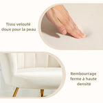 Fauteuil coquillage chaise coiffeuse fauteuil en velours fauteuil de salon avec pieds en acier 69 x 64 x 80 cm crème