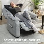 Sillón relax eléctrico, sillón reclinable, puerto USB, reposapiés, bolsillos laterales, mando a distancia, 86x90x103cm, gris claro