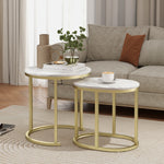 Lot de 2 tables basses tables d'appoint gigognes encastrables structure en acier et plateau en bois aspect marbre or