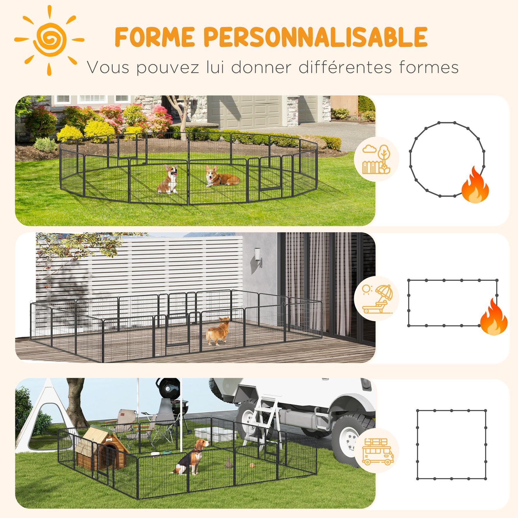 Parc pour chien, enclos chien 16 panneaux modulable et pliable, portable en acier avec portes 80 x 60 gris