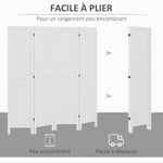 Paravent en bois séparateur de pièce closion intérieur pliable 4 panneaux en bois 160 x 170 cm blanc