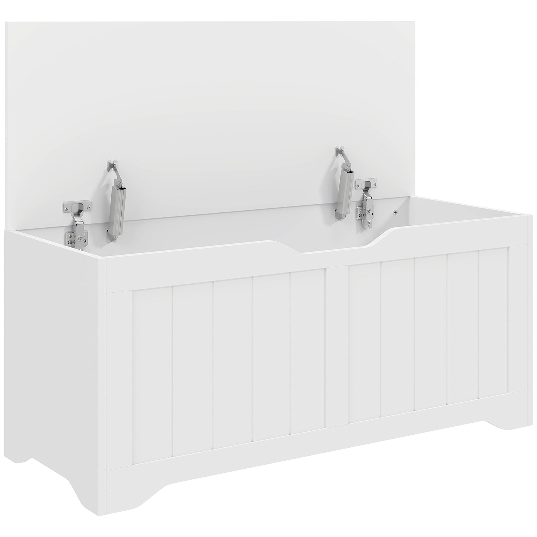 Coffre de Rangement 136 L, Banc Coffre avec 2 Charnières de Sécurité et Design Sans Poignée, 100 x 40 x 45 cm, Blanc