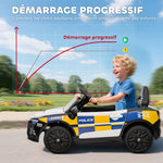 Voiture électrique de police enfant 12V, double moteur, télécommande, USB, MP3, musique & klaxon, multicolore