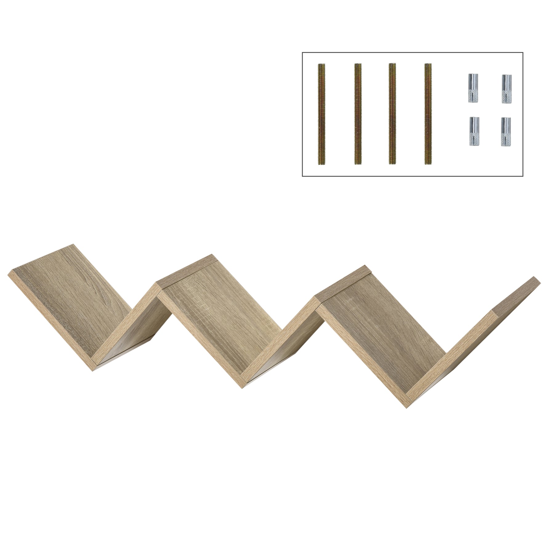 Etagères murale flottante - design contemporain en V - kit fixation inclus - panneaux particules chêne clair