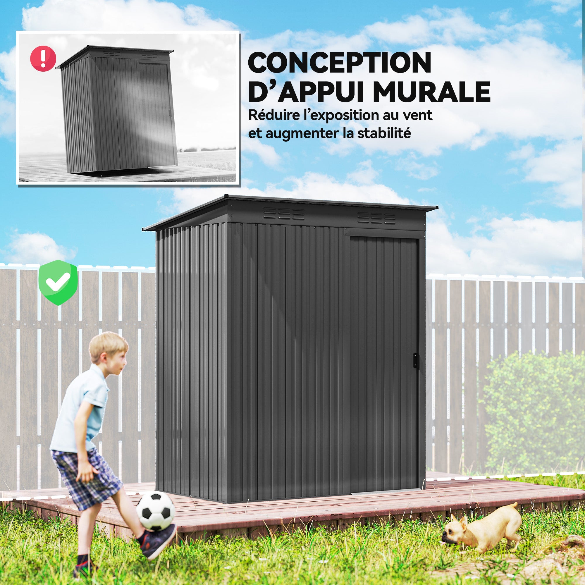 Abri de jardin en métal 1,37 m², cabane de jardin, 2 paires de gants, porte coulissante, 159x106x181cm, gris foncé