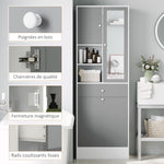 Meuble de salle de bain avec panier à linge et miroir étagère réglable 62 x 28,3 x 181 cm gris et blanc