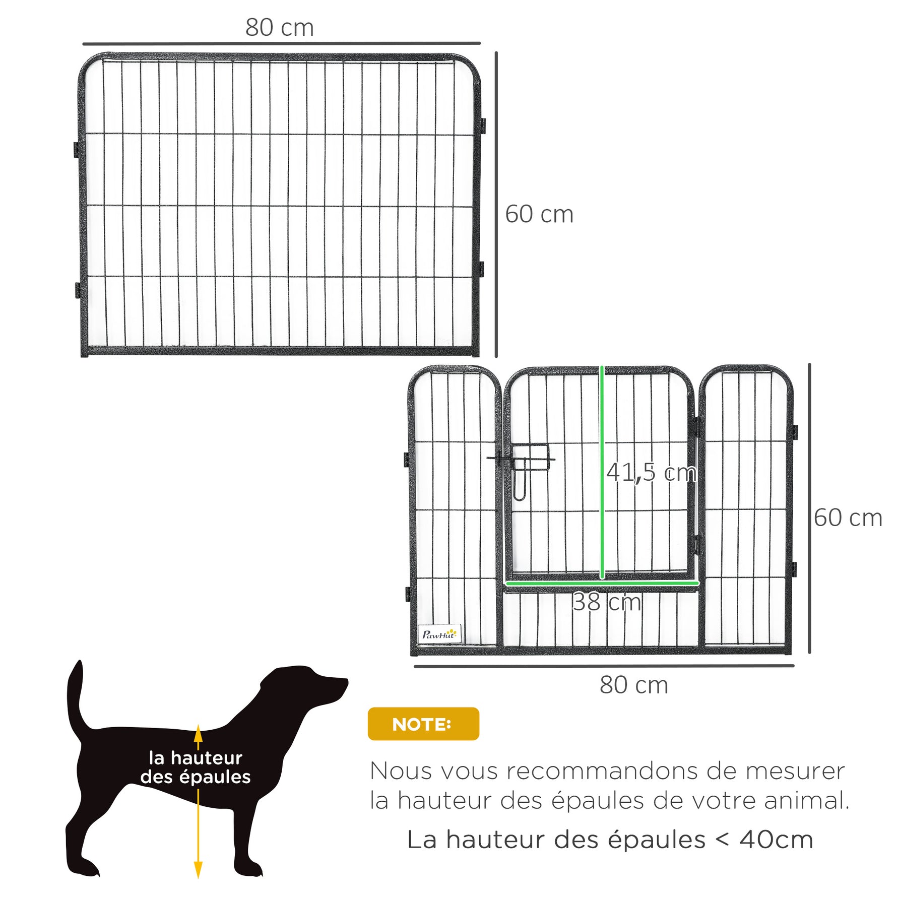 Parc pour chien, enclos chien 12 panneaux modulable et pliable, enclos portable en acier 60H cm avec porte, clôture pour chat, chiens de petit taille, intérieur et extérieur, gris