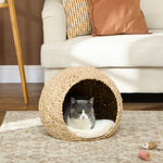 Cuccia per gatti casetta per gatti cuscino morbido interno spazioso in tifa 45 x 41 x 37 cm marrone