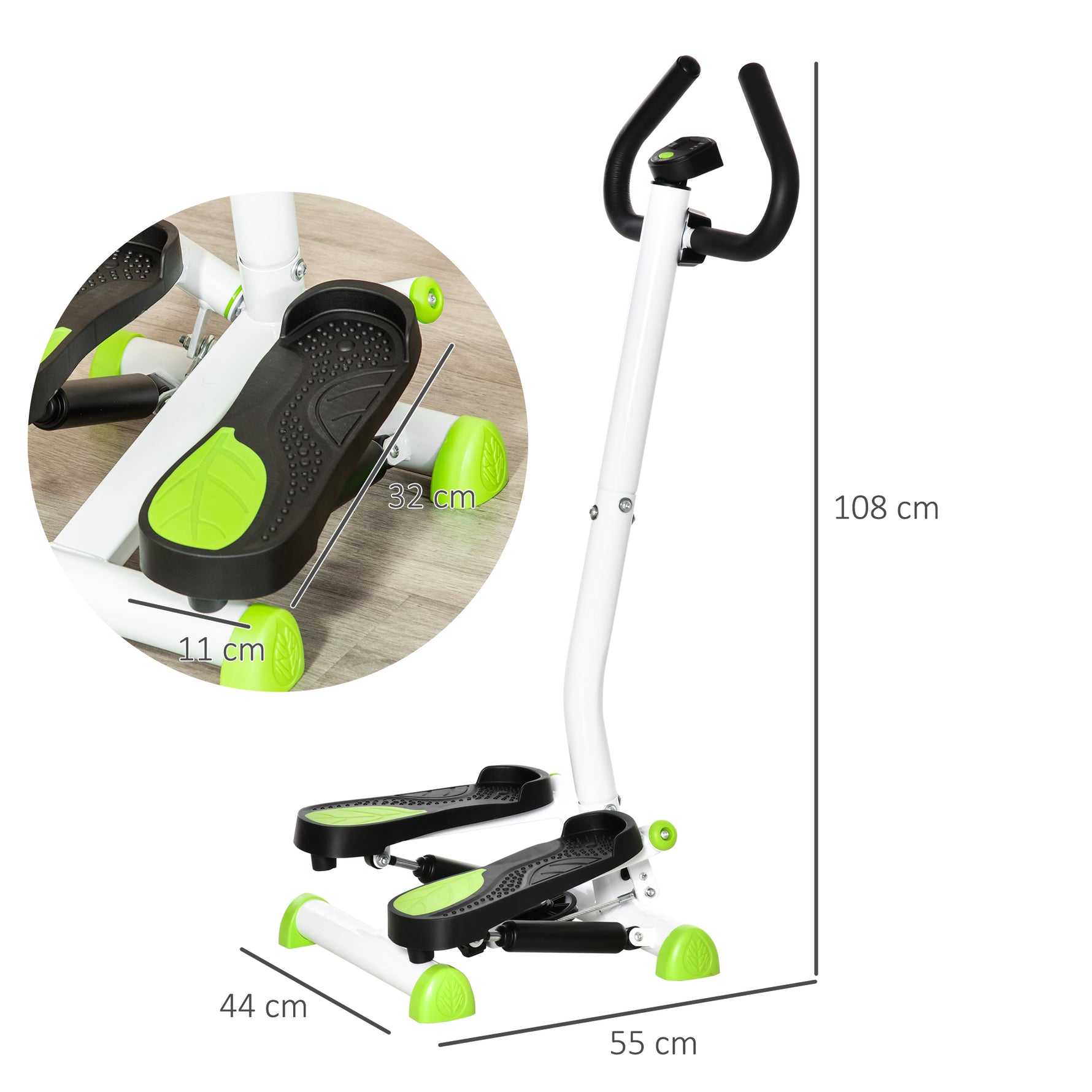 Stepper avec guidon stepper fitness appartement écran LCD résistance réglable exercise hanches jambes lombes pour maison acier blanc, vert, noir
