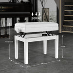 Banc de piano, banc de clavier réglable en hauteur en bois massif, compartiment de rangement, 55 x 33 x 48-58 cm blanc