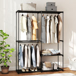 Armoire de rangement, penderie portable avec 3 barres de suspension et 4 étagères, 142 x 43 x 185 cm, noir