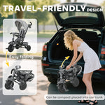 Tricycle bébé évolutif 6 en 1, tricycle enfant pliable avec poignée parentale réglable, siège pivotant 360°, gris
