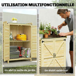 Armoire de jardin, armoire extérieure de rangement en bois, plan de travail en métal galvanisé, 71,5x39x95cm, naturel