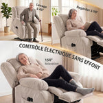 Elektrische sta-op-stoel, massage en verwarming, voetensteun, verstelbare rugleuning, afstandsbediening, 93x104x100cm, beige