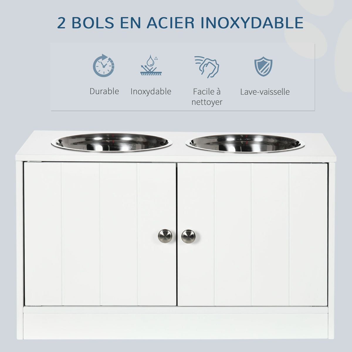 Ciotole per cani rialzate, doppia ciotola per cani e gatti, supporto per ciotole 60 x 30 x 35,5 cm, 2 ciotole da 2L in acciaio inox
