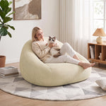 Pouf per adulti in velluto a coste, imbottito in schiuma, forma avvolgente, senza montaggio, 114x121x60 cm, crema
