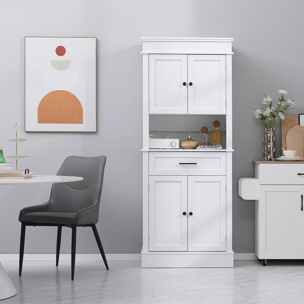 Buffet de cuisine armoire de cuisine multi-rangements 2 placards 2 portes tiroir niche MDF panneaux particules E1 blanc