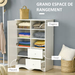 Armoire avec Porte et 5 étagères, 3 niches, 2 tiroirs, meuble de rangement blanc pour chambre, salon, bureau