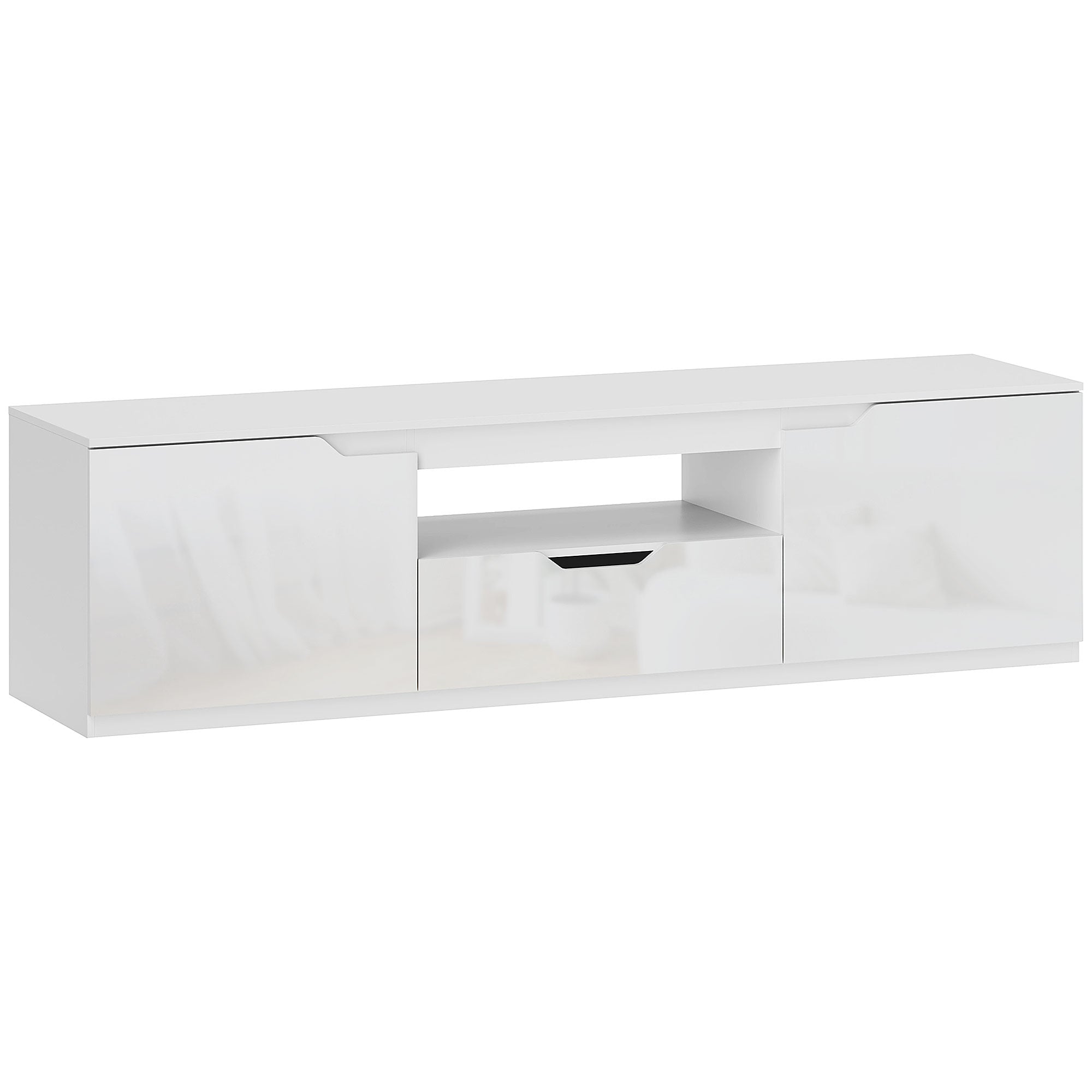 TV stand 160 cm, media console for TVs up to 65 inches with 2 doors and drawer, white