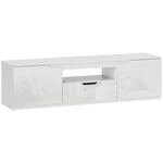 Meuble TV 160 cm, meuble télé pour téléviseur jusqu'à 65 pouces avec 2 portes et tiroir, blanc