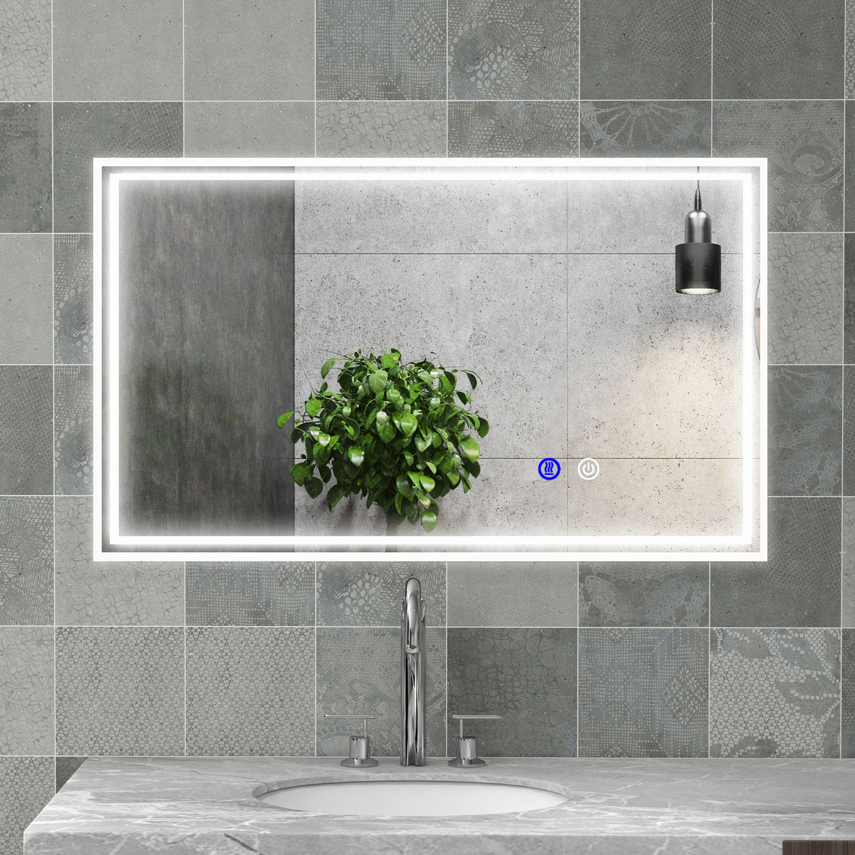 Miroir de salle de bain rectangulaire mural lumineux LED horizontal ou vertical, 100 x 60 cm
