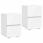 Set di 2 Comodini, Tavolini con 2 Cassetti, Frontali Lucidi, Ampio Piano, 40x40x58cm, Bianco