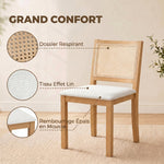 Lot de 2 chaises de salle à manger, chaises de cuisine avec assise rembourrée, dossier effet rotin, crème et chêne