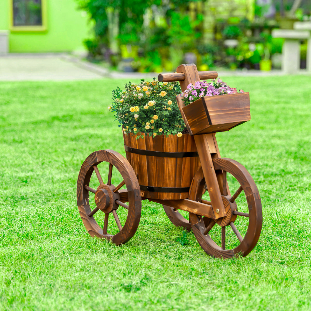 Porta piante a triciclo - scaffale per vasi di fiori - fioriera dim. 52L x 31P x 45A cm - Legno di abete