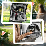 Poussette buggy pour chiens 77L x 45l x 99,5H cm pliable imperméable tissu 600D Oxford 4 roues gris