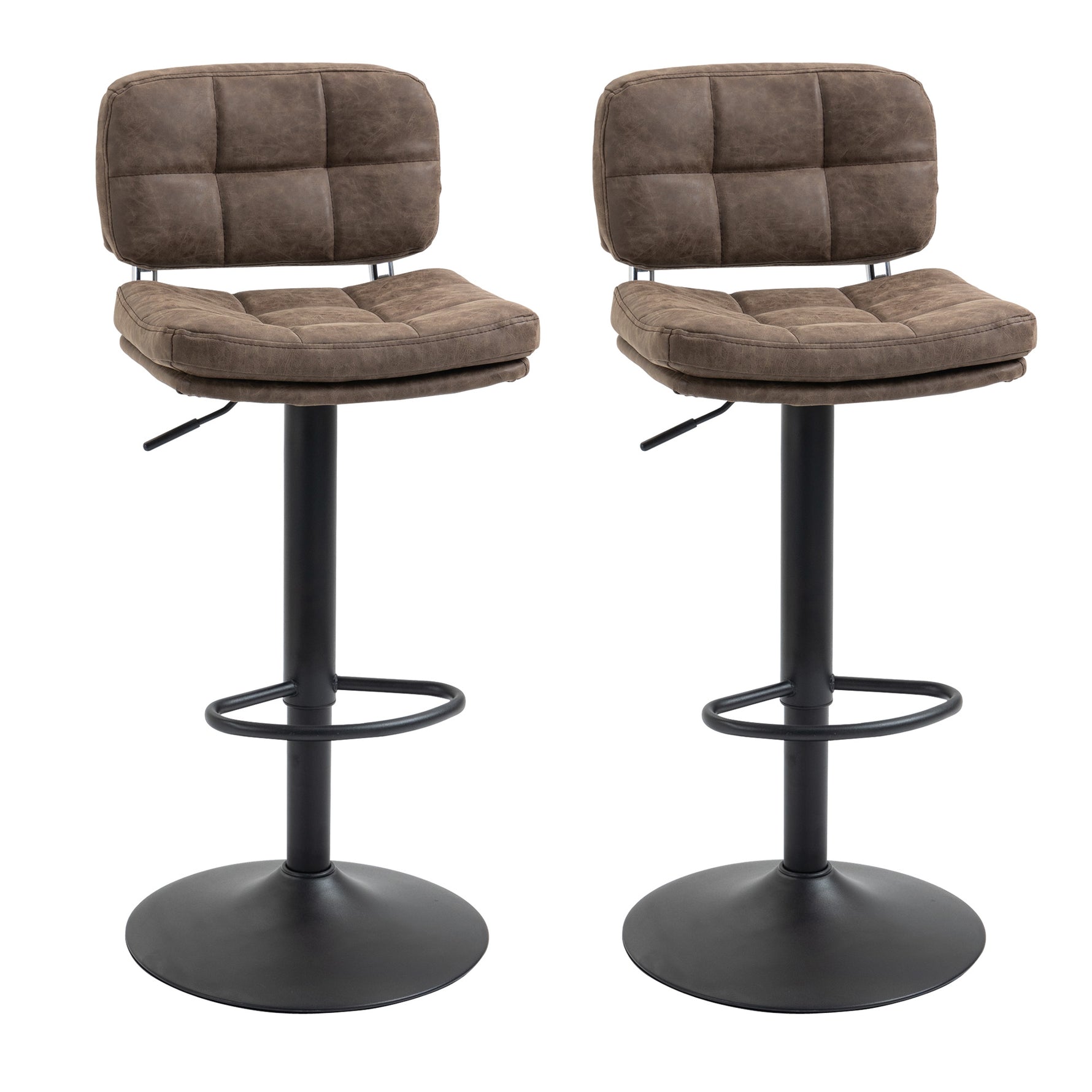 Lot de 2 tabourets de bar Vintage capitonné - pivotant, réglable - repose-pied - revêtement synthétique marron