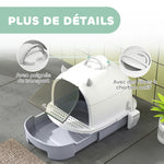 Maison de toilette pour chat bac à litière fermé chat poignée de transport porte translucide 40,5 x 52 x 39 cm gris