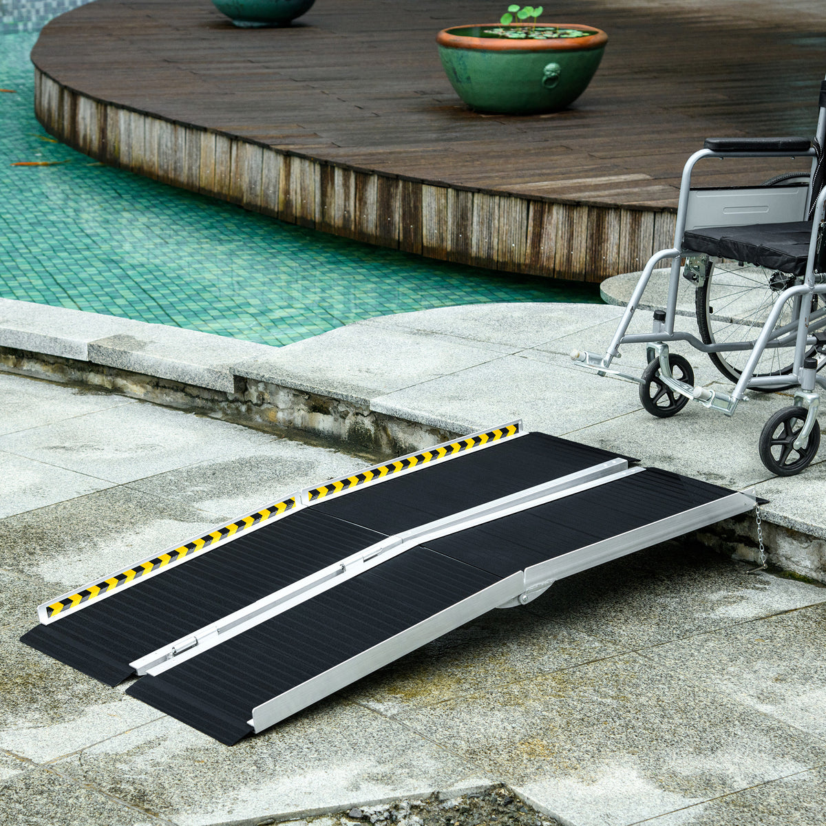 Rampe de chargement rampe d'accès pour fauteuil roulant scooter pliable antidérapante avec bordures de sécurité noir