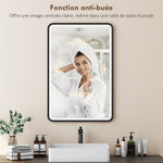 Miroir salle de bain avec éclairage 90 x 60 cm, miroir LED mural, anti-buée, 3 couleurs lumière, dimmable, noir