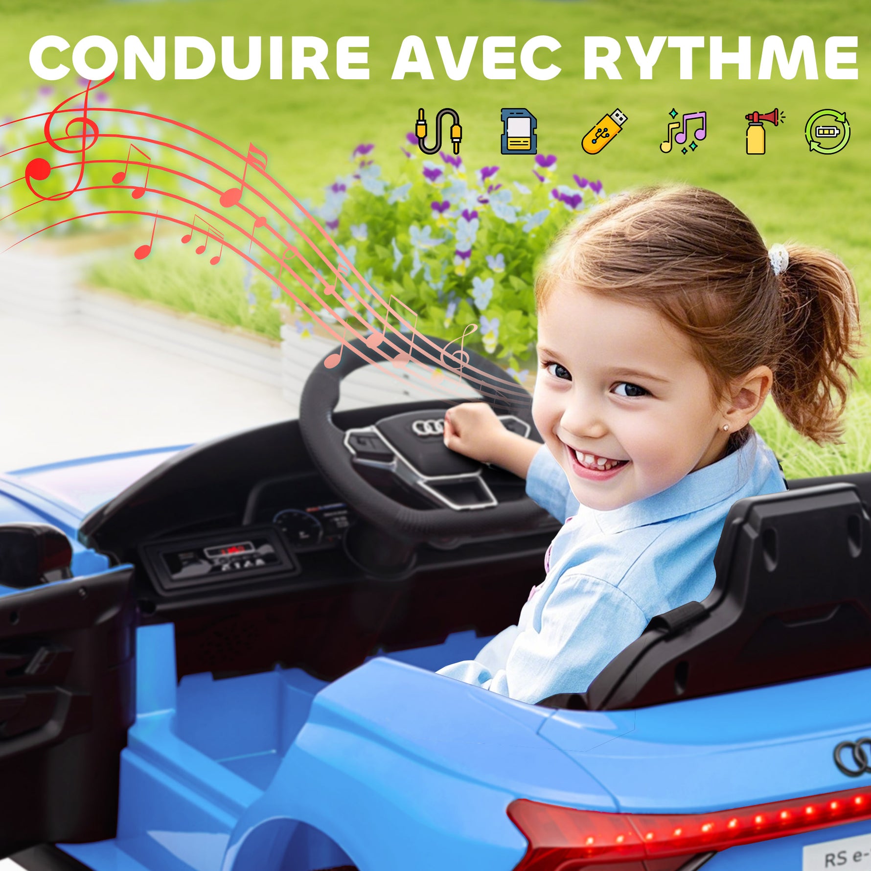 Voiture électrique enfant 12 V - véhicule électrique avec télécommande parentale fournie - V. Max. 5 Km/h - effets sonores, lumineux - Audi RS E-tron GT bleu