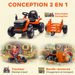 Elektrischer Kindertraktor mit abnehmbarem Anhänger, Elektroauto für Kinder, 2,4G-Fernbedienung, 139x58x55cm, orange